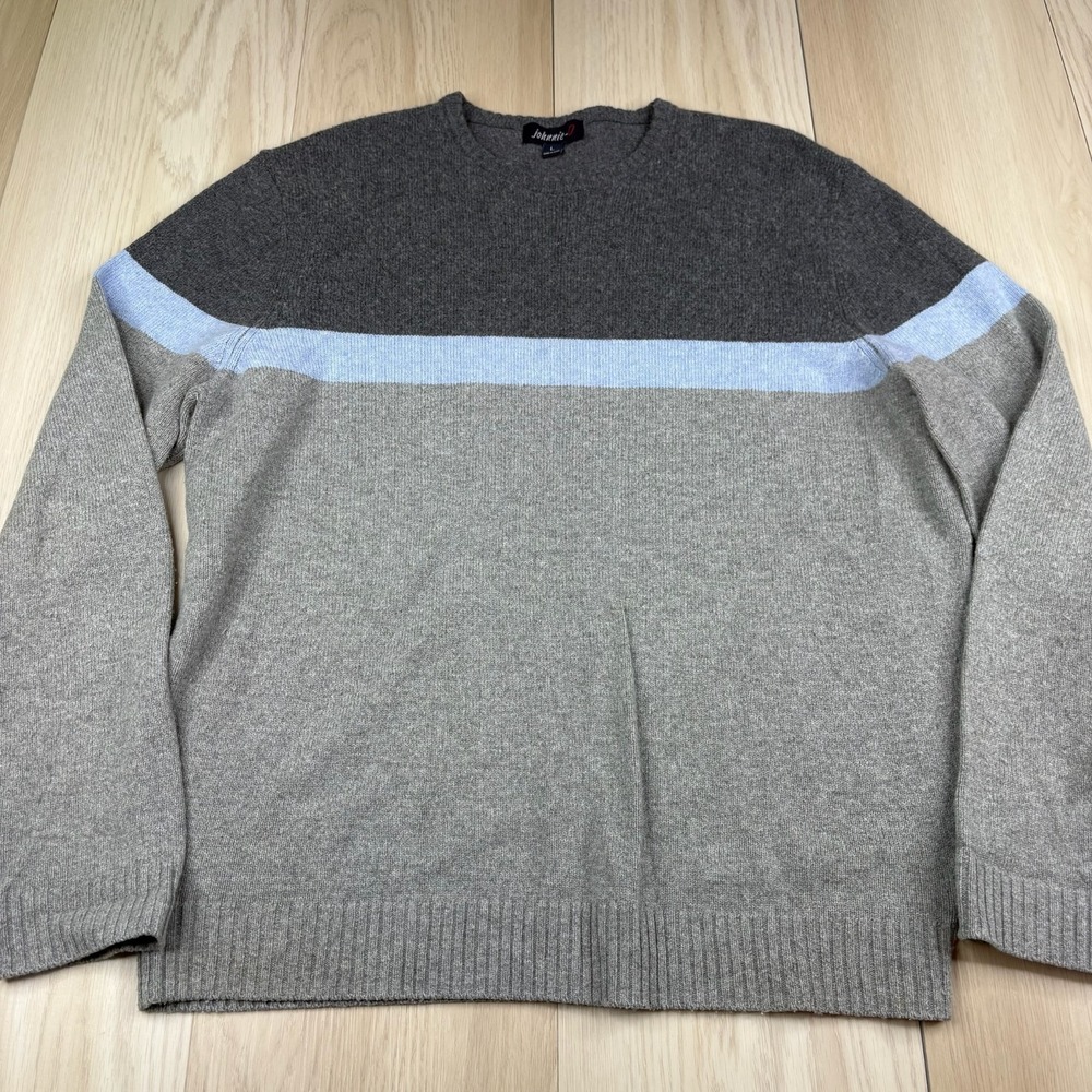 Johnnie-O Mens Light Gray Colorblock Wool Blend Crew Neck Pullover Sweater Sz L